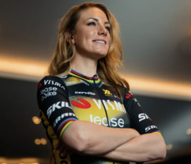 Pauline Ferrand-Prévot, cycliste française au sein de l'équipe néerlandaise Visma Lease a Bike.
