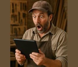 image artisan surpris avec tablette