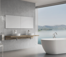 Salle de bains contemporaine avec vue sur mer.