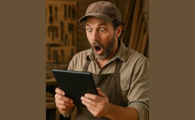 image artisan surpris avec tablette