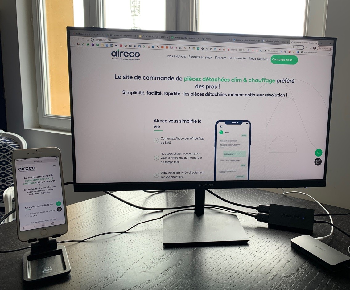 Aircco, home page sur PC et smartphone