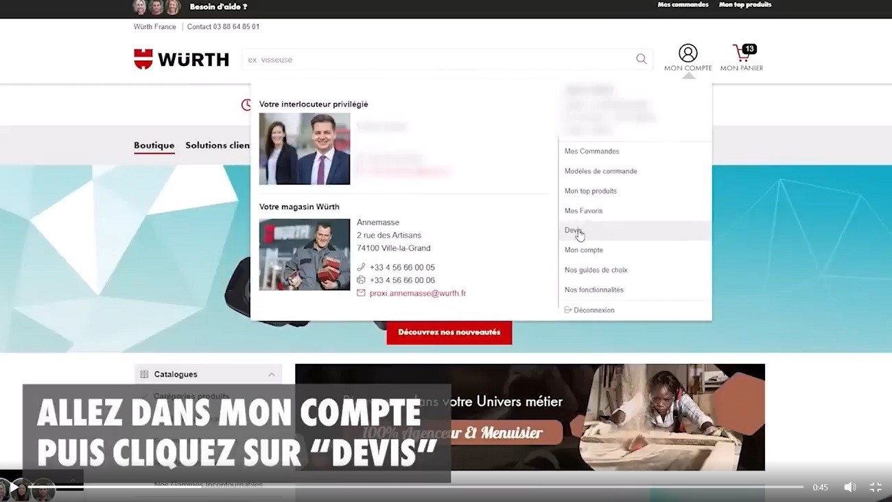 Evolution de l'E-shop Würth France.