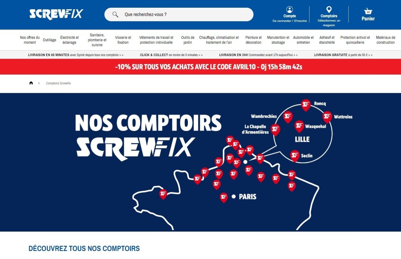 Screwfix - Carte des implantations France.