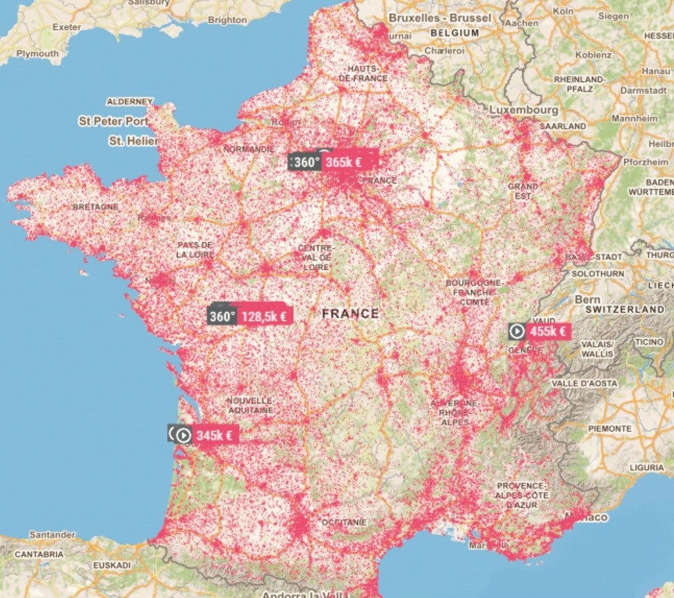 Carte de France des annonces immobilières.