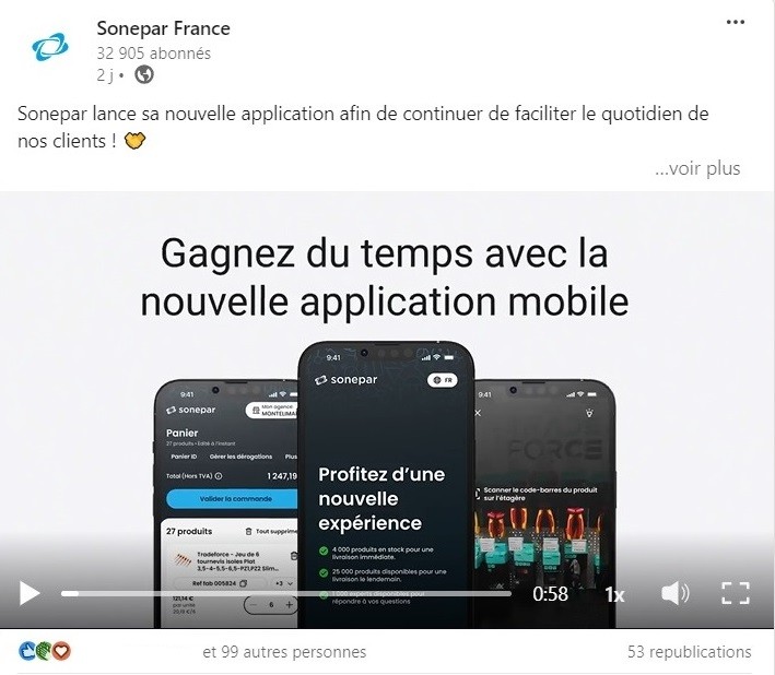 Post de Sonepar France pour son appli mobile intégrant l'identification biométrique.