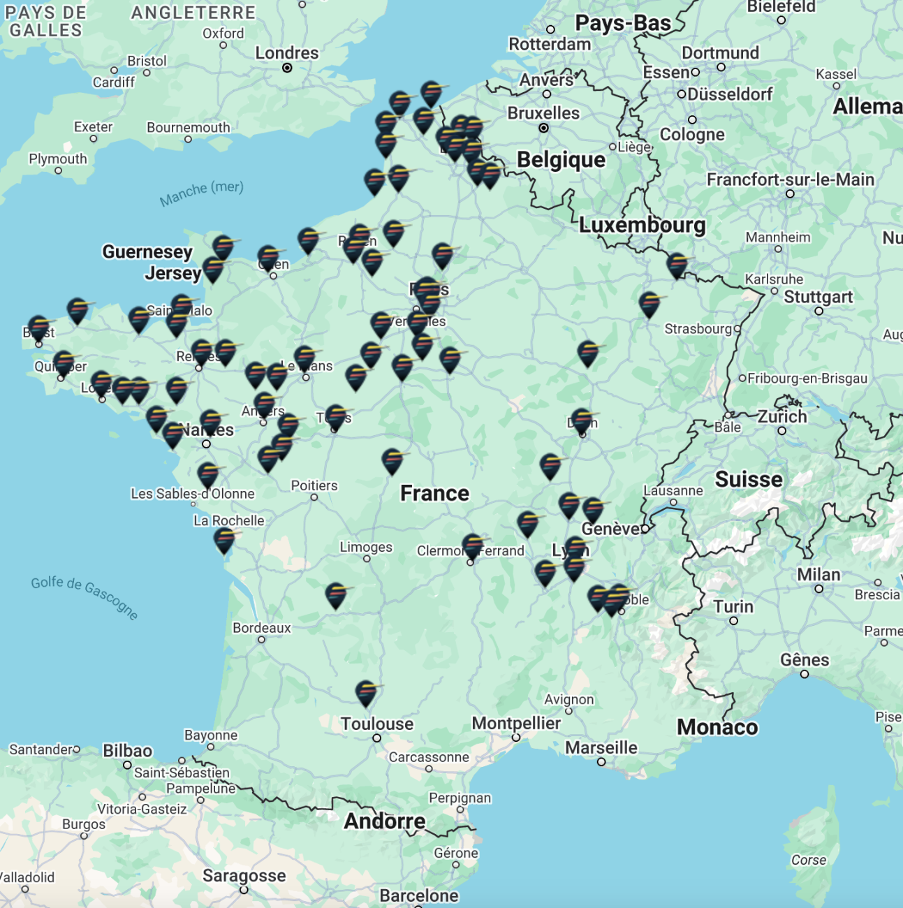 Implantation des agences Théodore Maison de Peinture en France.