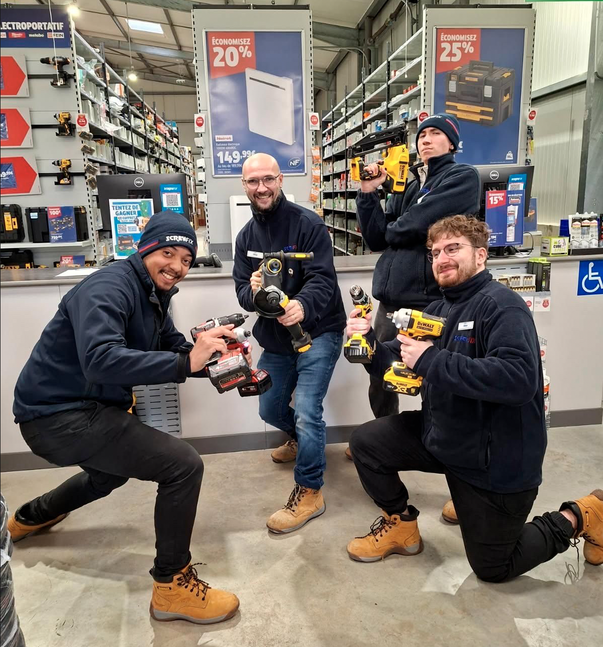L'équipe Screwfix du comptoir de Sotteville-lès-Rouen (Seine-Maritime, Normandie).
