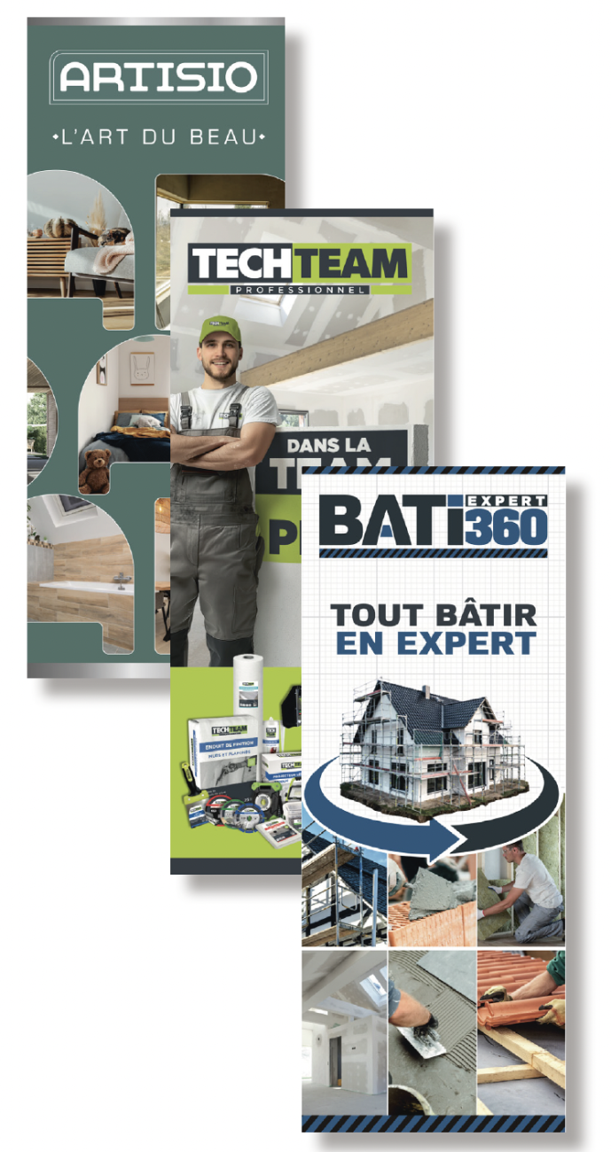 Les trois “Marques des Artisans” de Gedimat : Artisio, TechTeam Professionnel et BatiExpert 360.