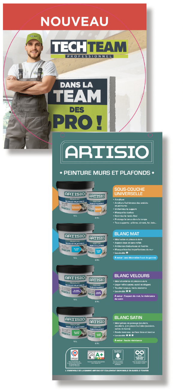 Les trois “Marques des Artisans” de Gedimat : Artisio, TechTeam Professionnel et BatiExpert 360.