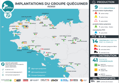 Groupe Quéguiner, carte des implantations en Bretagne.