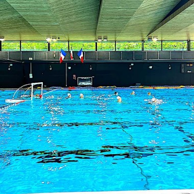 Sur les gradins de la piscine de l'INSEP pendant l'entraînement de l'équipe de France de water-polo