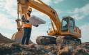Engin de chantier intervenant sur une constrution d'immeubles.
